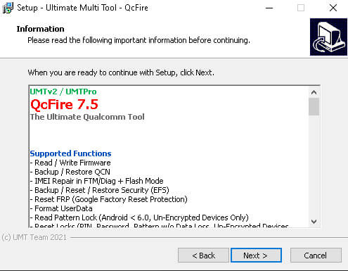UMTPro QcFire v7.5-kurulum